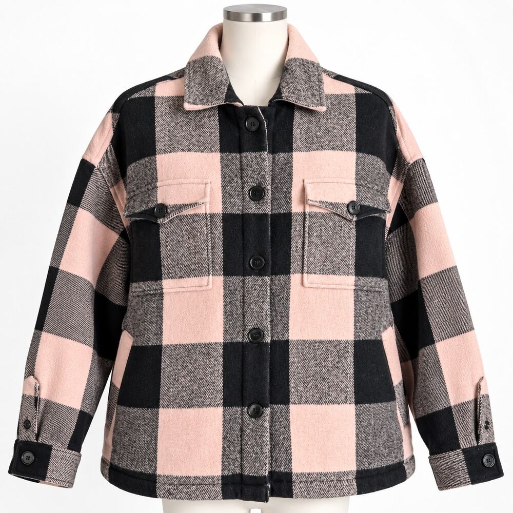 AllSaints Pink Black Plaid Overshirt Jacket Women's US 8 UK 12
